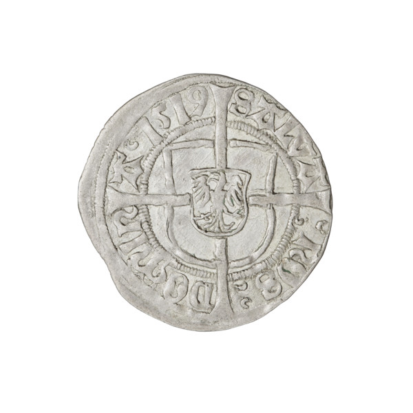 Teutonic groschen, Albrecht Hohenzollern (prince in Prussia; Grand Master; 1490–1568). Obverse: