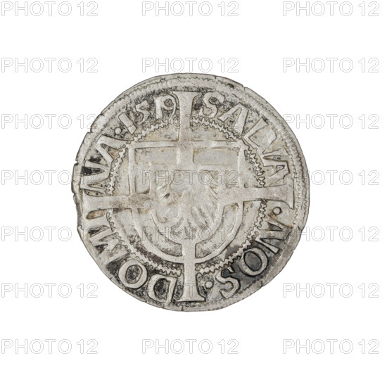 Teutonic groschen, Albrecht Hohenzollern (prince in Prussia; Grand Master; 1490–1568). Obverse: