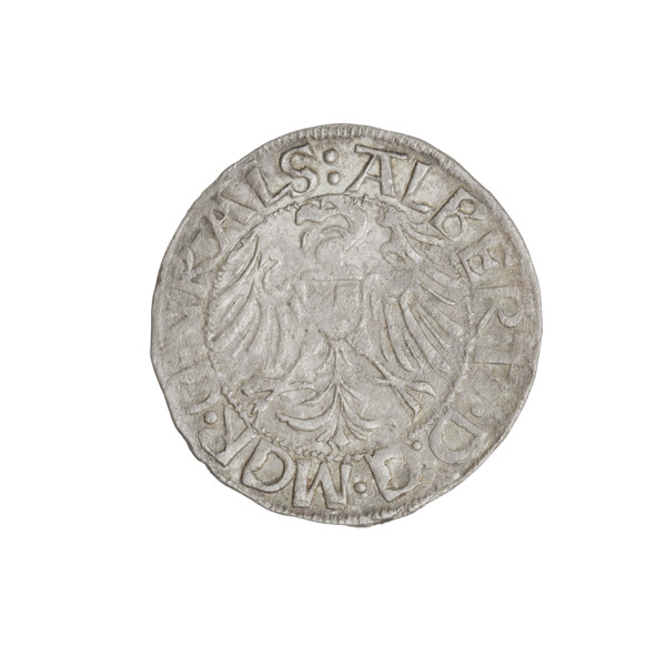 Teutonic groschen, Albrecht Hohenzollern (prince in Prussia; Grand Master; 1490–1568). Obverse: