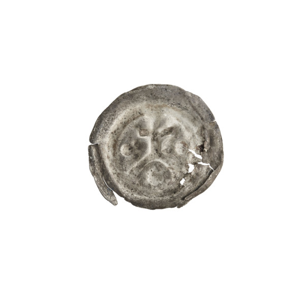 Denarius (bracteate) showing a cross on an arcade (iconographic), moon (iconographic), crescent