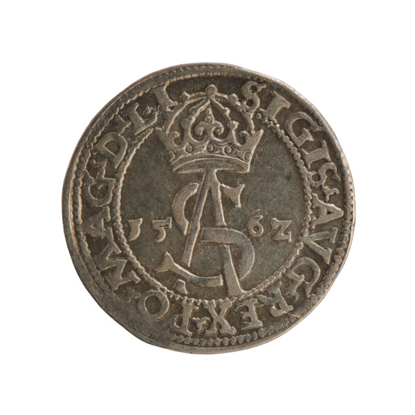 Lithuanian trojak, Sigismund II Augustus (king of Poland; 1544–1572); emblems of the Jagiellon