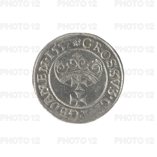 Gdansk grosz, Sigismund II Augustus (King of Poland; 1544–1572), Jagiellons (dynasty); Polish coin.