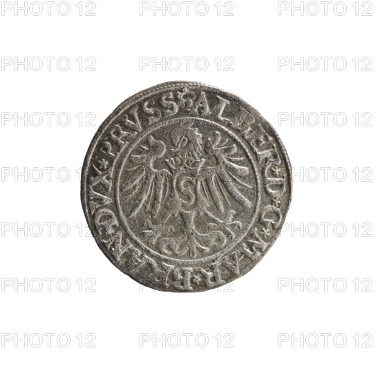 Decius Grosz (fl. 1528–1535). Coin (1535, Königsberg, Ducal Prussia). Obverse: Prussian eagle; on