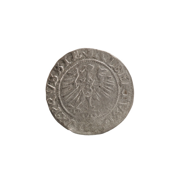 szelag (coin), Obv.: Prussian eagle with crowned letter S on its chest; rim between pearl borders