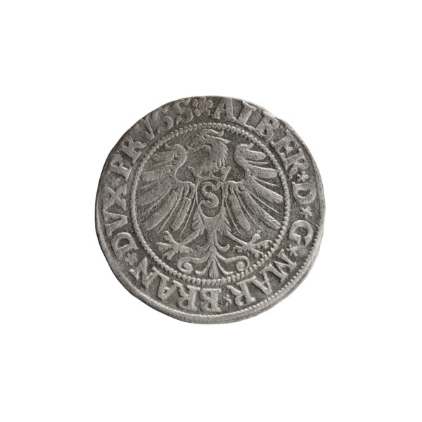 Obverse: Aw. Prussian Eagle, on its breast a crowned letter S. Along the rim, between the pearly