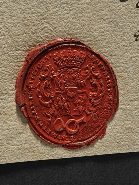 Oval wax impression of the seal of the General Post Office. Crowned shield alternating with the
