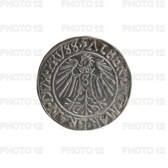 Struck 1542. Obverse: Prussian eagle with crowned letter S on its chest; rim inscription beginning