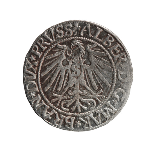 Albrecht Hohenzollern (Prince of Prussia; 1490–1568) — obverse: Prussian eagle, on its chest the