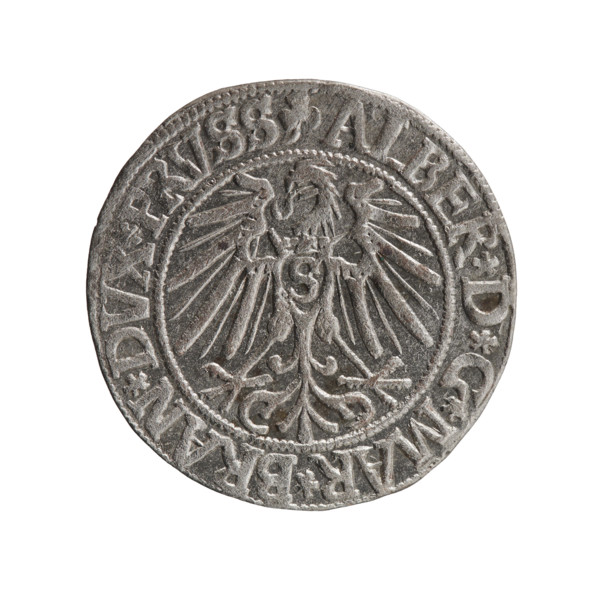 Schilling (grosz), Maciej; R0 (rarity). Ducal Prussia (1525–1701), Königsberg, 1543. Obv.: Prussian