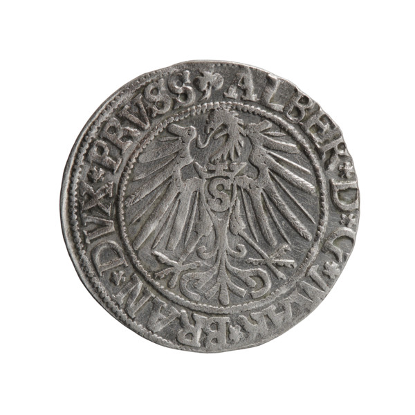 Albrecht Hohenzollern (Prince of Prussia; 1490–1568) — coin (1543). Obverse: Prussian eagle, on its