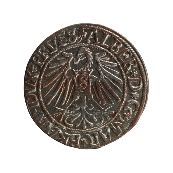 Albrecht Hohenzollern (Prince of Prussia; 1490–1568) — obverse: Prussian eagle, on its chest the