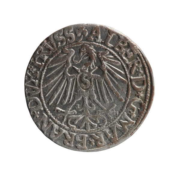 Albrecht Hohenzollern (Prince of Prussia; 1490–1568) — coin, 1546. Obverse: Prussian eagle; on its