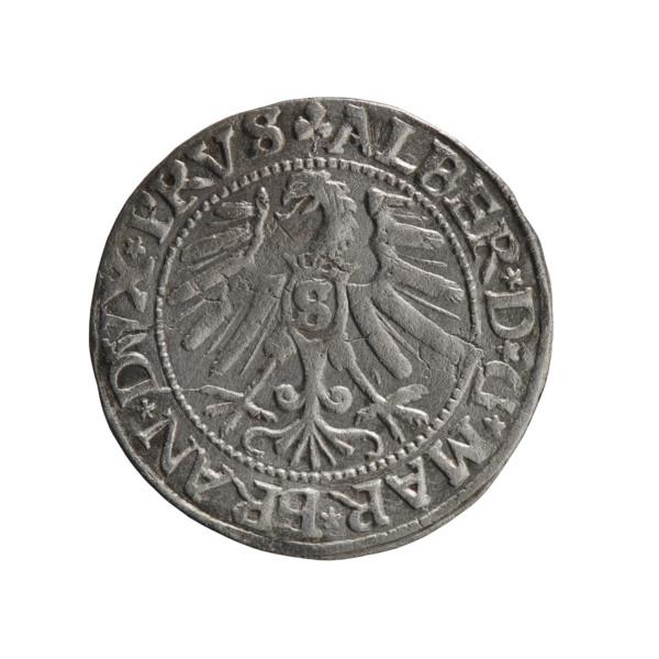 grosz, Schilling, Maciej, Albrecht Hohenzollern (Prince of Prussia; 1490–1568) - iconography,