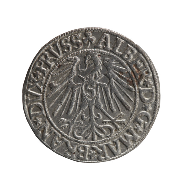 grosz, Schilling, Maciej, Albrecht Hohenzollern (Prince of Prussia; 1490–1568) — iconography: