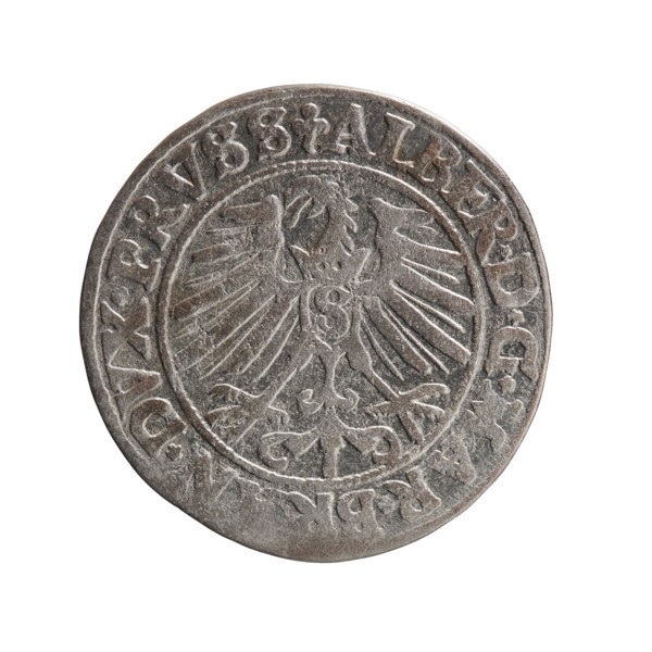 groschen, Albrecht Hohenzollern (Prince of Prussia; 1490–1568) - iconography: eagles, male busts in