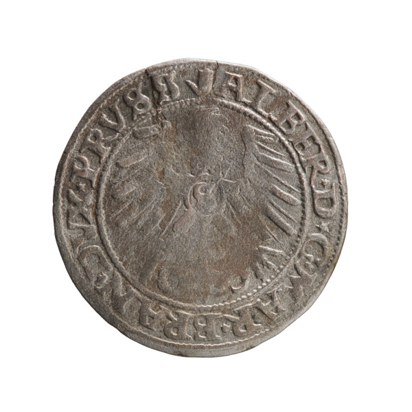 Groschen of Albrecht Hohenzollern (Prince of Prussia; 1490–1568), 1558. Obverse: Prussian eagle