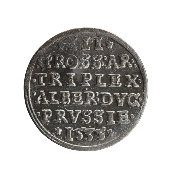 trojak, Decius, Jost Ludwik (fl. 1528-1535); male busts in armour, stars; Albrecht Hohenzollern