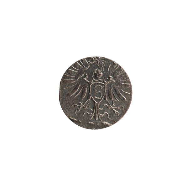 Denarius; obverse: monogram composed of the letters AF beneath the Hohenzollern coat of arms in a