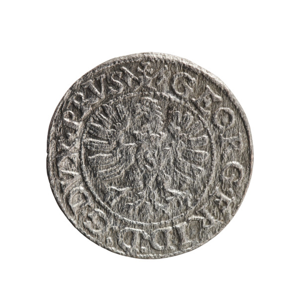szelag (Gulden) by Pawel Gulden; maker: Jerzy Fryderyk (Duke of Karniów; 1539–1603). Obverse: in a