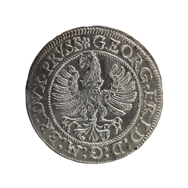 Obverse: Prussian eagle with crowned letter S on the chest, dividing the inner border; in the rim