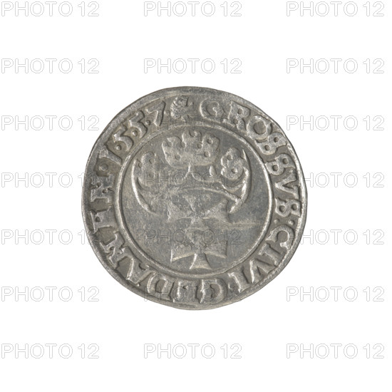 Gdansk grosz, Sigismund II Augustus (King of Poland; 1544–1572), Jagiellon dynasty; obverse:
