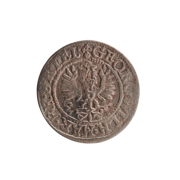 Szelag, obverse: Prussian eagle with crowned letter S on its chest; rim inscription beginning with