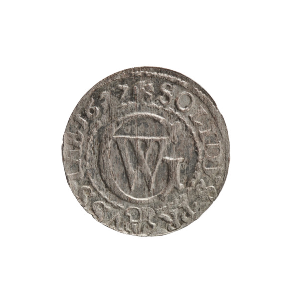 Szelag (coin), maker: Pfahler, Ernest; Obverse: Prussian eagle with crowned letter 'S' on its