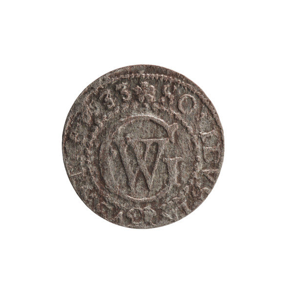 szelag; obverse: Prussian eagle with crowned letter S on its chest; reverse: monogram composed of