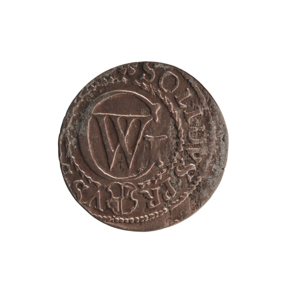 szelag (coin), Pfahler, Ernest; obverse: Prussian eagle with crowned letter S on its chest; rim