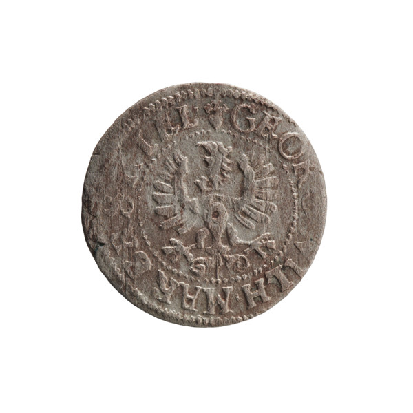 szelag (coin), obverse: Prussian eagle with crowned letter S on its chest; rim inscription