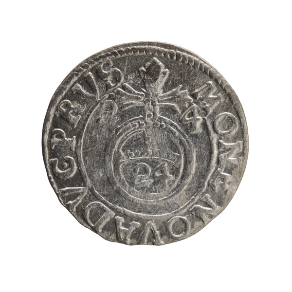 One-and-a-half coin. Obverse: under the ducal mitre, a five-field coat of arms; below in the shield