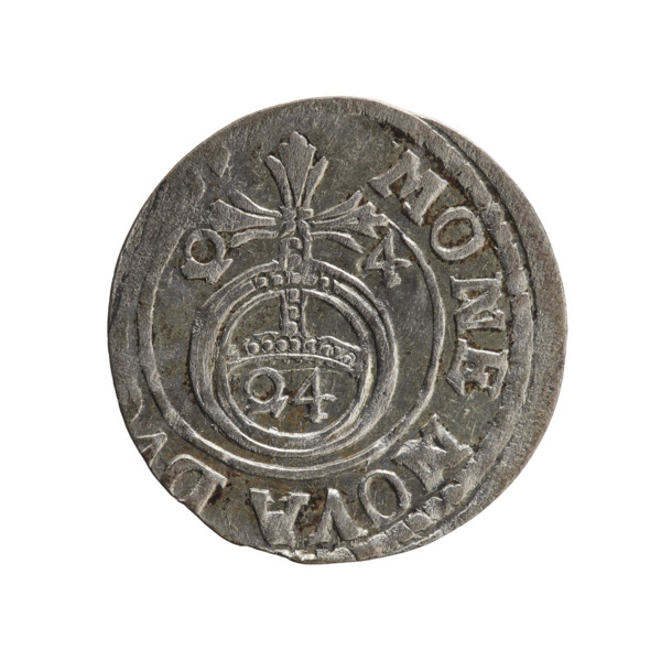 One-and-a-half (3), Ernest Pfahler. Obverse: Under a ducal mitre a five-field heraldic shield with