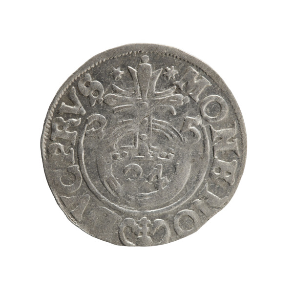 One-and-a-half; maker: Ernest Pfahler. Obverse: Under the ducal mitre, a five-field coat of arms;