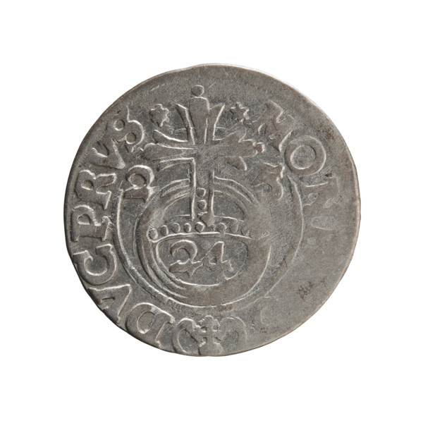 Obverse: Under the ducal mitre a five-field heraldic shield; below in the shield a value numeral 3.