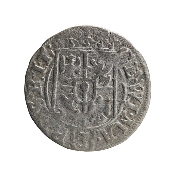 One-and-a-half coin; maker: Ernest Pfahler. Obverse: under the ducal mitre, a five-field coat of