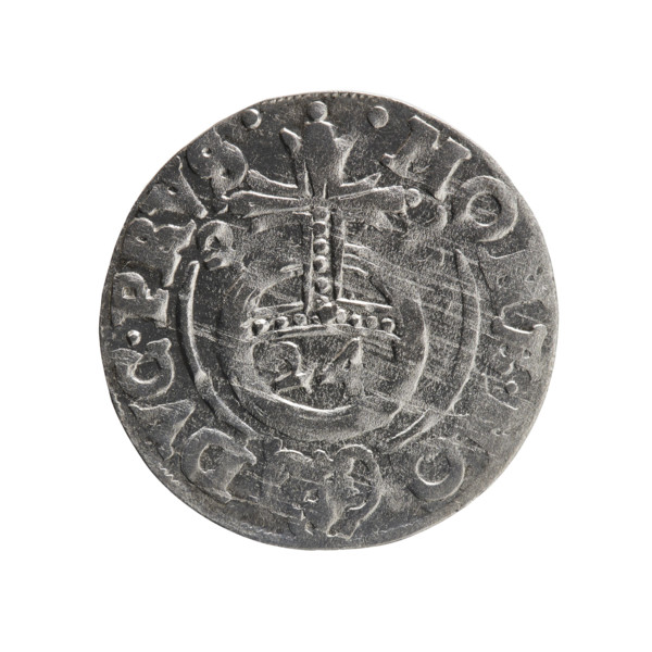 One and a half (value). Obverse: Under the ducal mitre, a five-field heraldic shield with the value