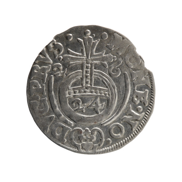 One-and-a-half coin. Obverse: under the ducal mitre a five-field heraldic shield, below in the