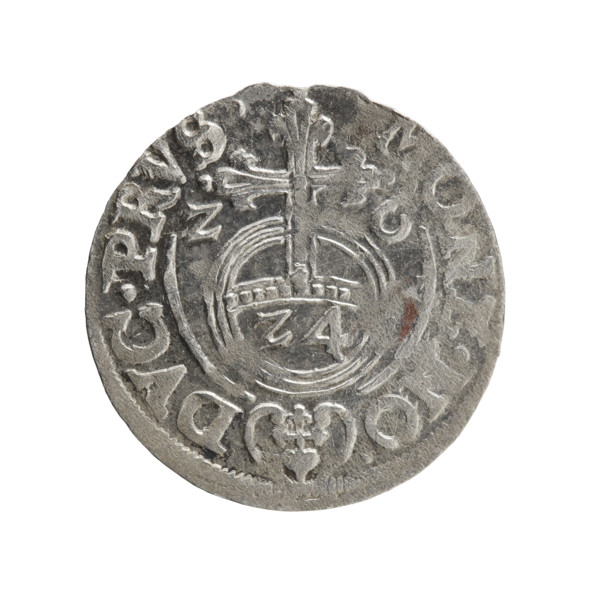 One and a half; Ernest Pfahler. Obverse: under the ducal mitre a five-field heraldic shield; below