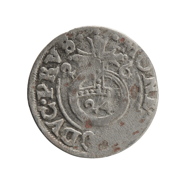 Obverse: Under the ducal mitre, a five-field heraldic shield; below in the shield the value numeral