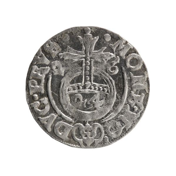 One and a half; maker: Ernest Pfahler. Obverse: Under the ducal mitre, a five-field heraldic shield