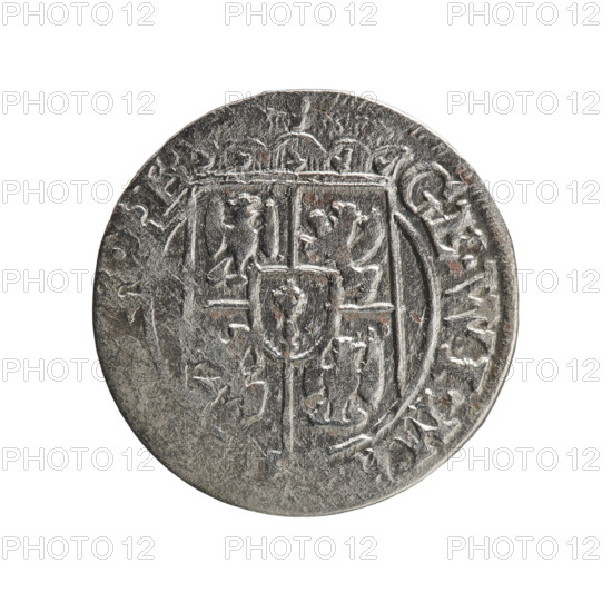 Obverse: Under the ducal mitre, a five-field coat of arms. On the rim between the borders is an