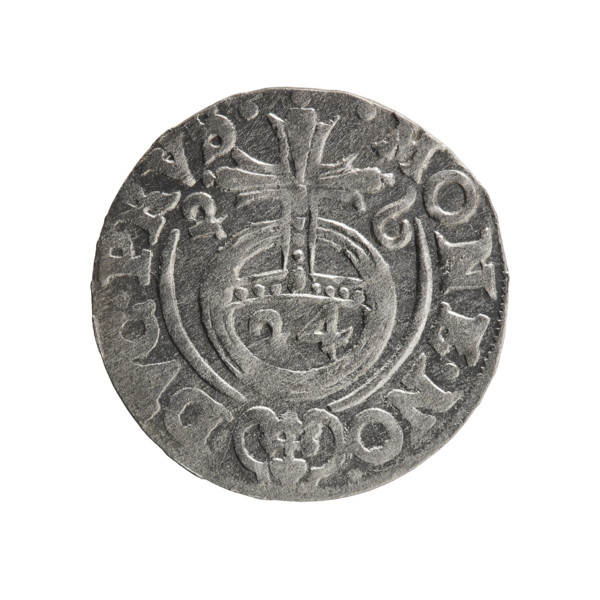 Obverse: Under the ducal mitre, a five-field heraldic shield; below in the shield the value numeral