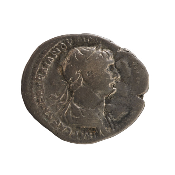 Denarius, Trajan (53–117 CE), Roman emperor (98–117). Obverse: bust of the emperor with laurel