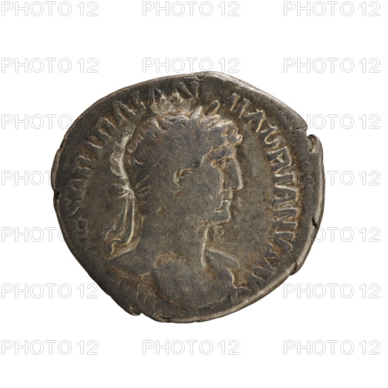Denarius, Hadrian (76–138; Roman emperor 117–138). Obverse: Bust of the emperor with laurel wreath