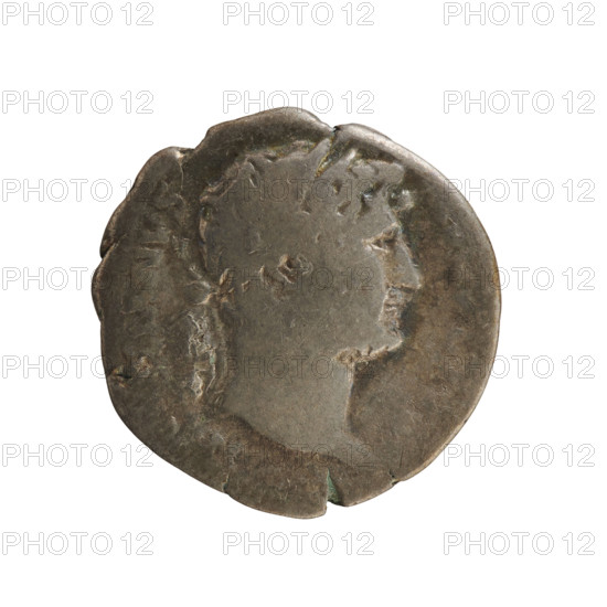Denarius of Hadrian (reign 117–138), 125–128 CE. Obverse: Emperor's head with laurel wreath facing