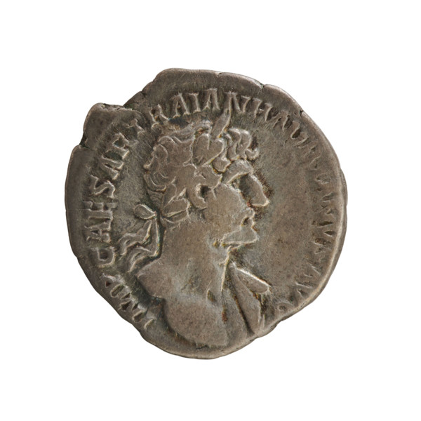 Denarius of Hadrian (76–138; Roman emperor 117–138), 119–122 CE. Obverse: Bust of the emperor with