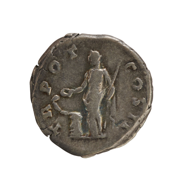 Denarius of Aelius (101–138), successor of Hadrian (136–138). Obverse: head of Aelius right;