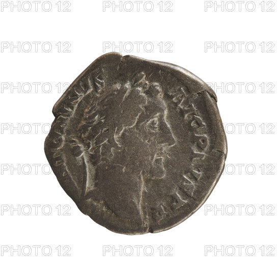 Denarius of Antoninus Pius (86–161; Roman emperor 138–161). Obverse: Emperor's head in a laurel
