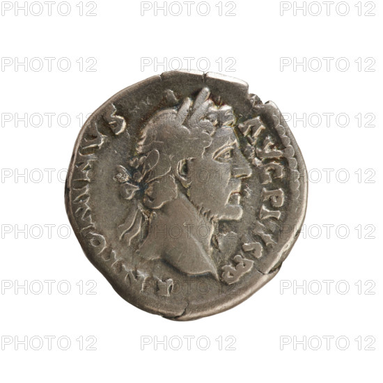 Denarius of Antoninus Pius (86–161; Roman emperor 138–161). Obverse: Emperor's bust in laurel