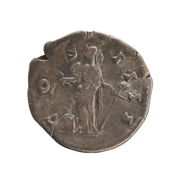 Denarius of Antoninus Pius (86–161; Roman emperor 138–161). Obverse: Emperor's head in a laurel